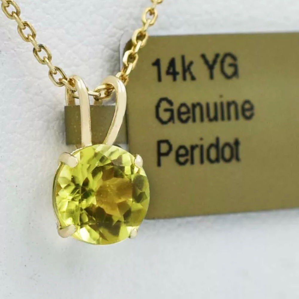 14k Yellow Gold Peridot Pendant Necklace August stone